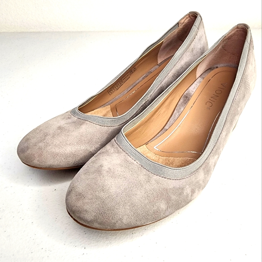 Vionic Natalie Block Heel Pump Slate Gray Suede size 8